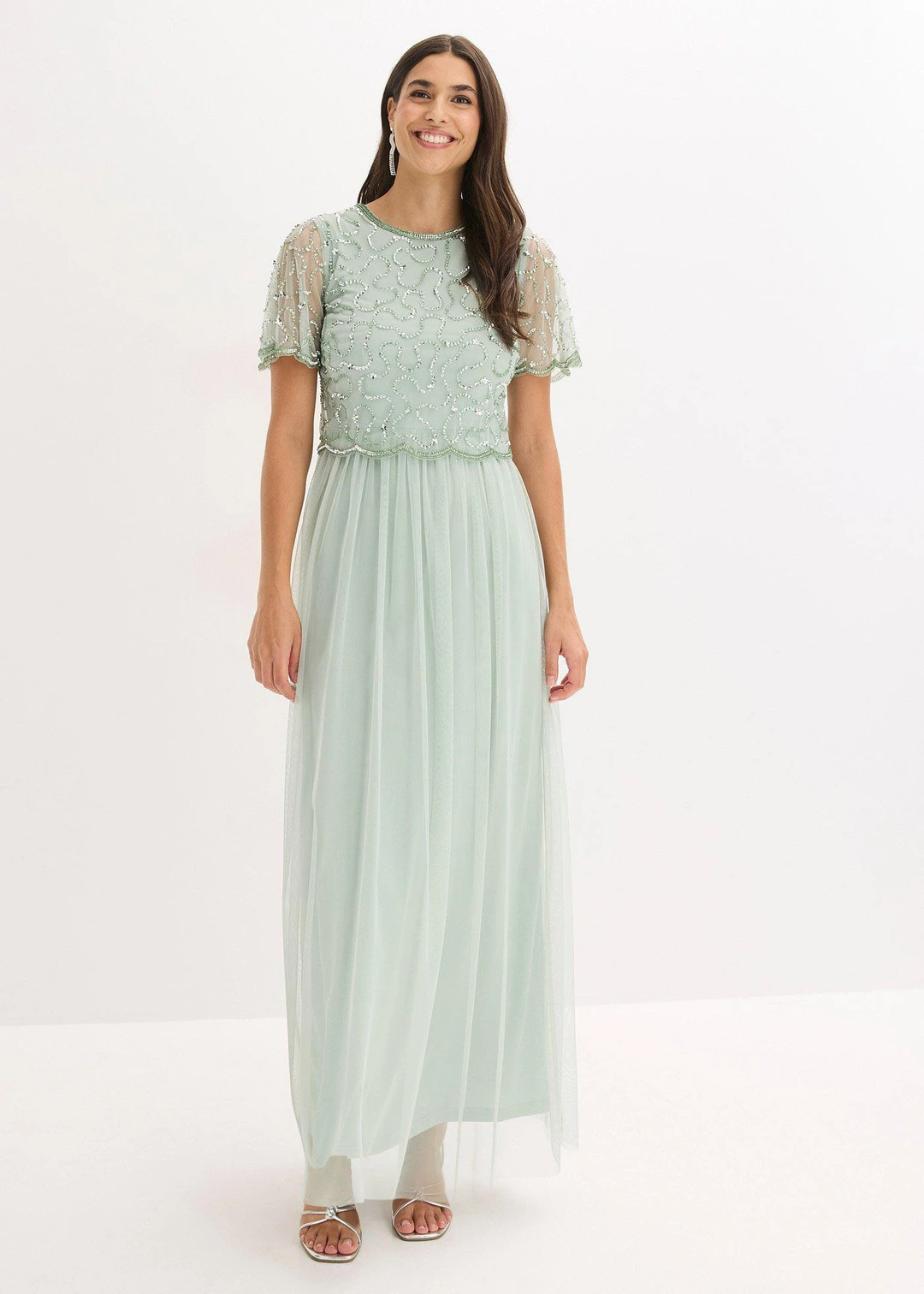 Robe longue en tulle fin avec sequins brodés - 2