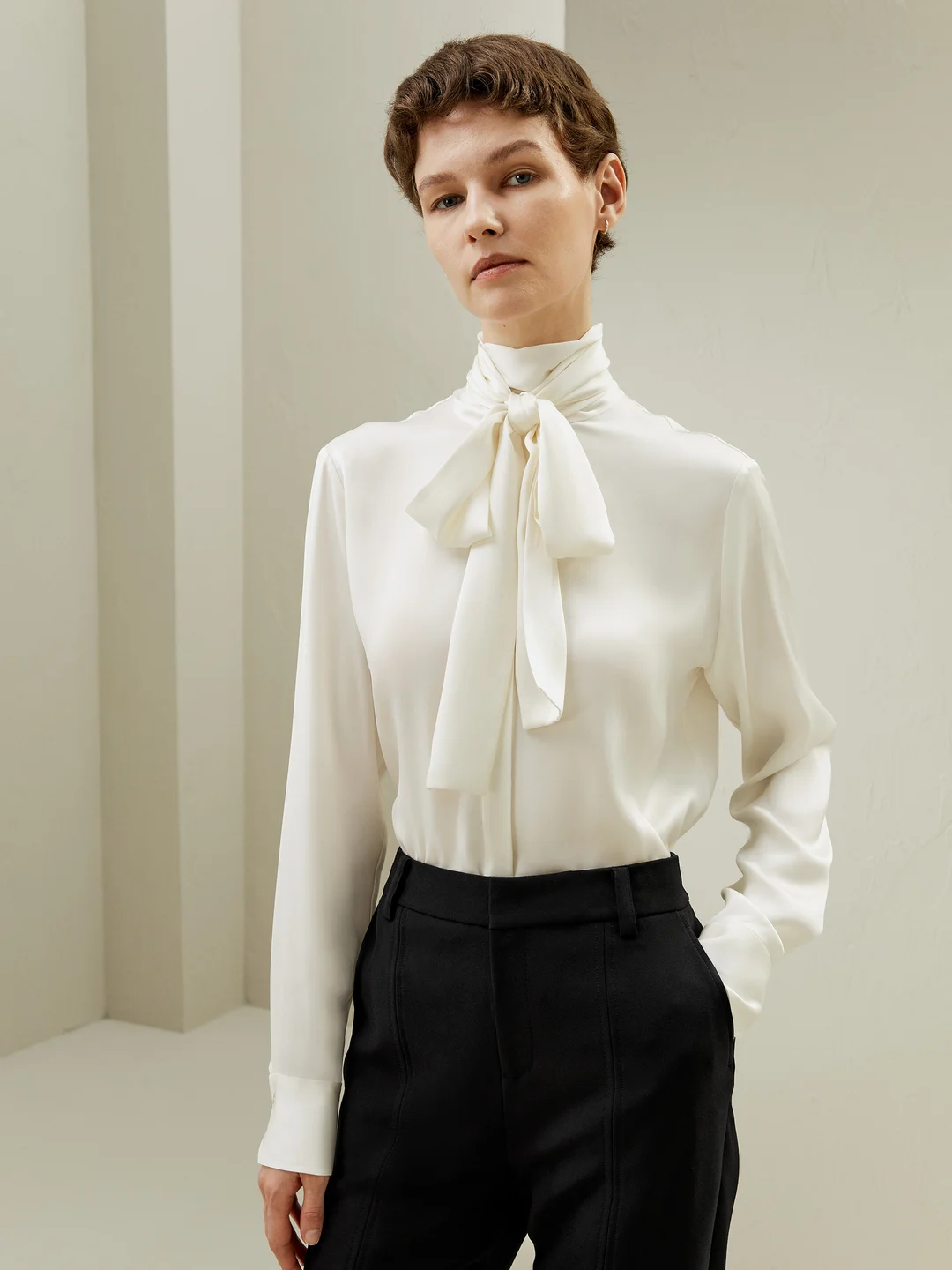 LILYSILK Blouse Soie Femme Blanc Col Roulé, Bouton De Manchette 100% Soie Pure Convient À Toutes Les Saisons L