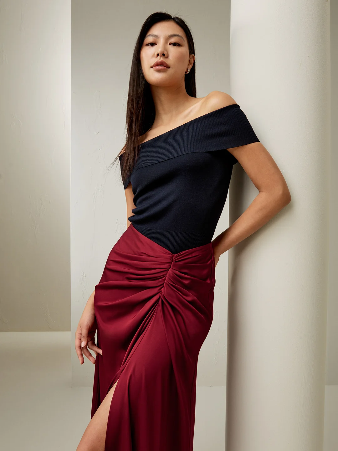 LILYSILK Jupe Soie Rouge Avec Détails Froncés Sur Le Devant 100% Soie Pure Un Toucher Incroyablement Doux Et Confortable 44