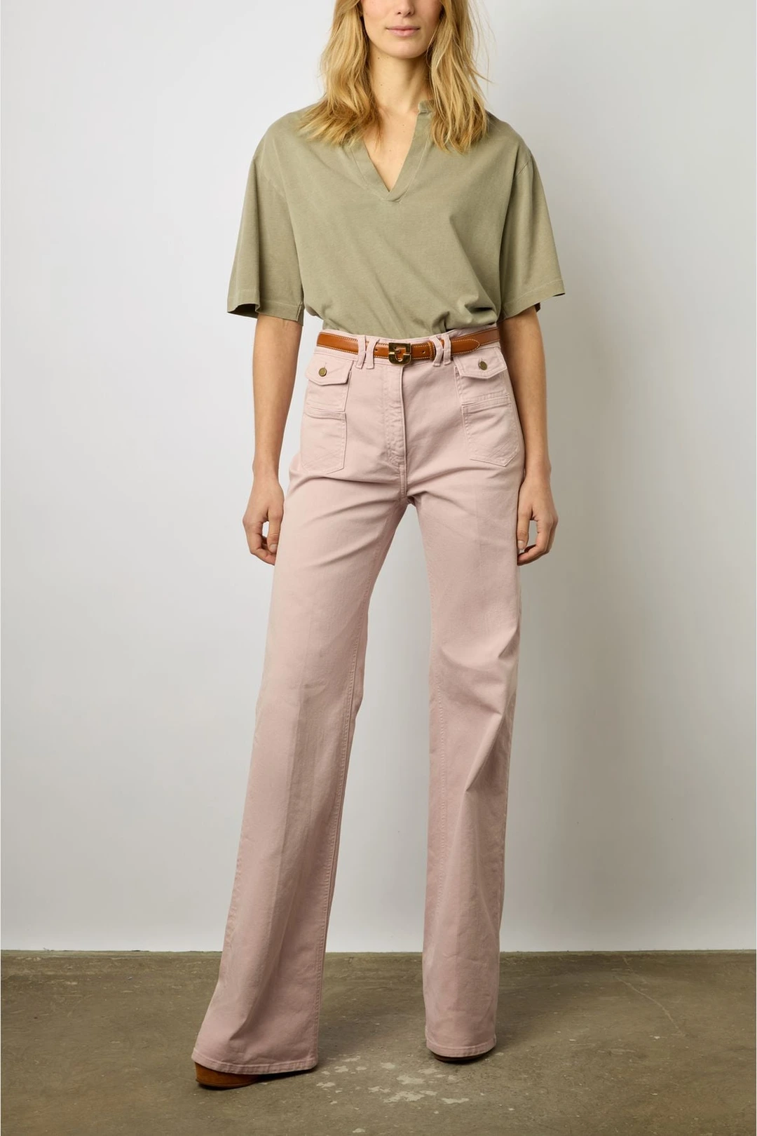 T-shirt col V en coton - MAURINE - Vert Kaki - 3