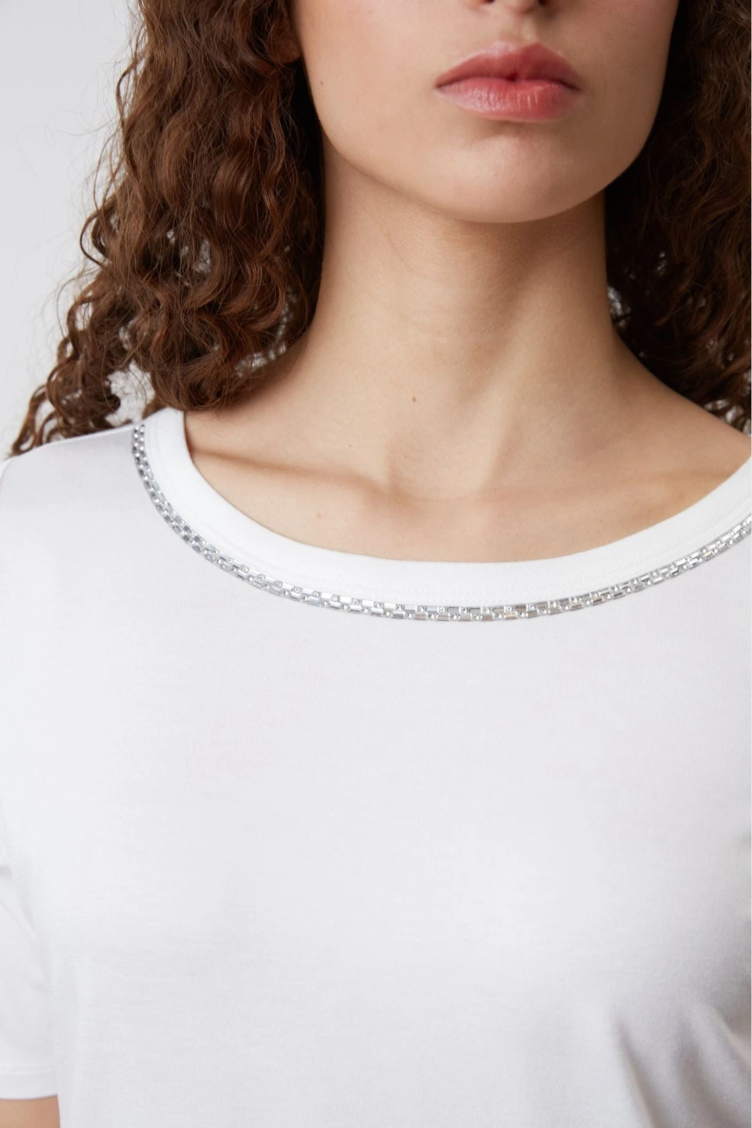 T-shirt uni à col rond fantaisie - ABEL - Ecru - 2