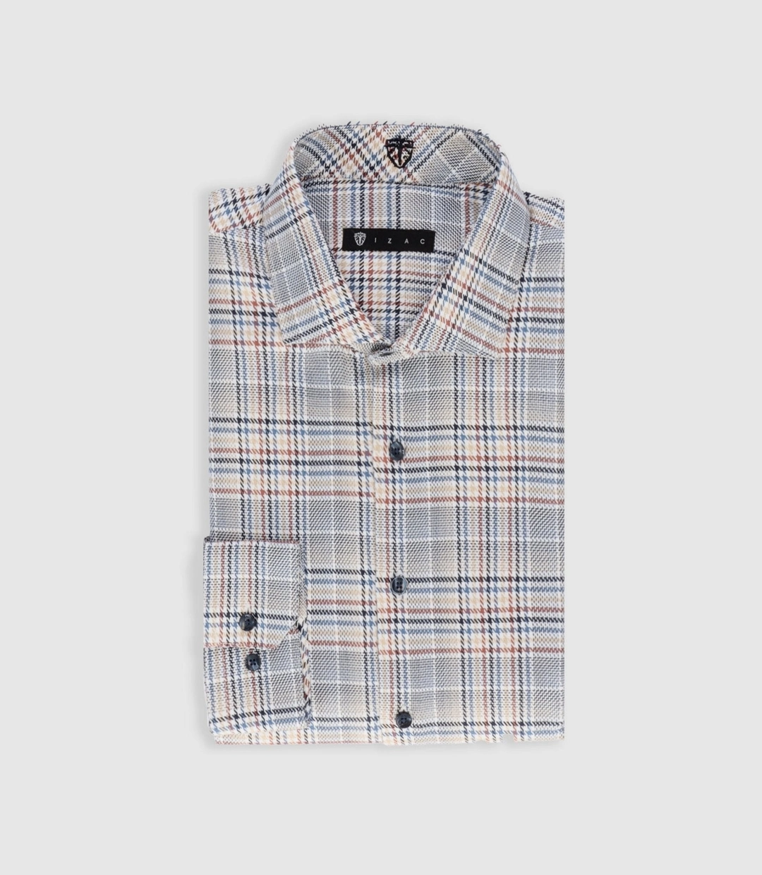 IZAC - Chemise tissée à carreaux marine et orange PERRIN