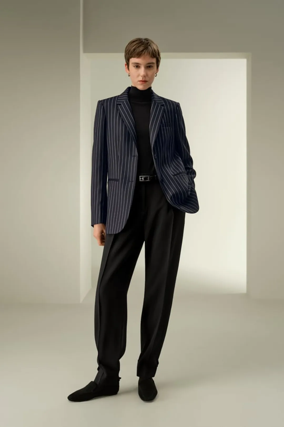 LILYSILK Veste Rayée Femme Laine Mélangée Élégante Classique 3 Poches Marine Taille 46