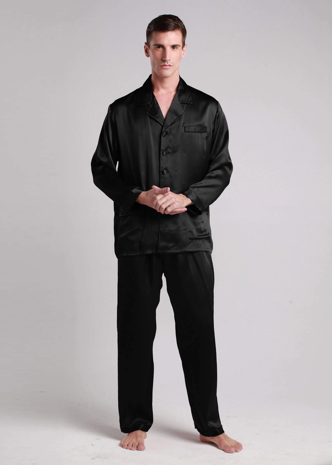 LILYSILK Ensemble pyjama FR soie longue bordure contraste