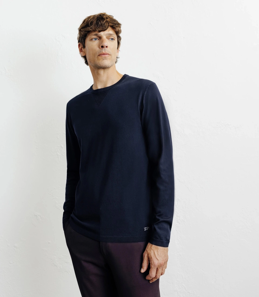 IZAC - Pull manches longues col rond en maille marine
