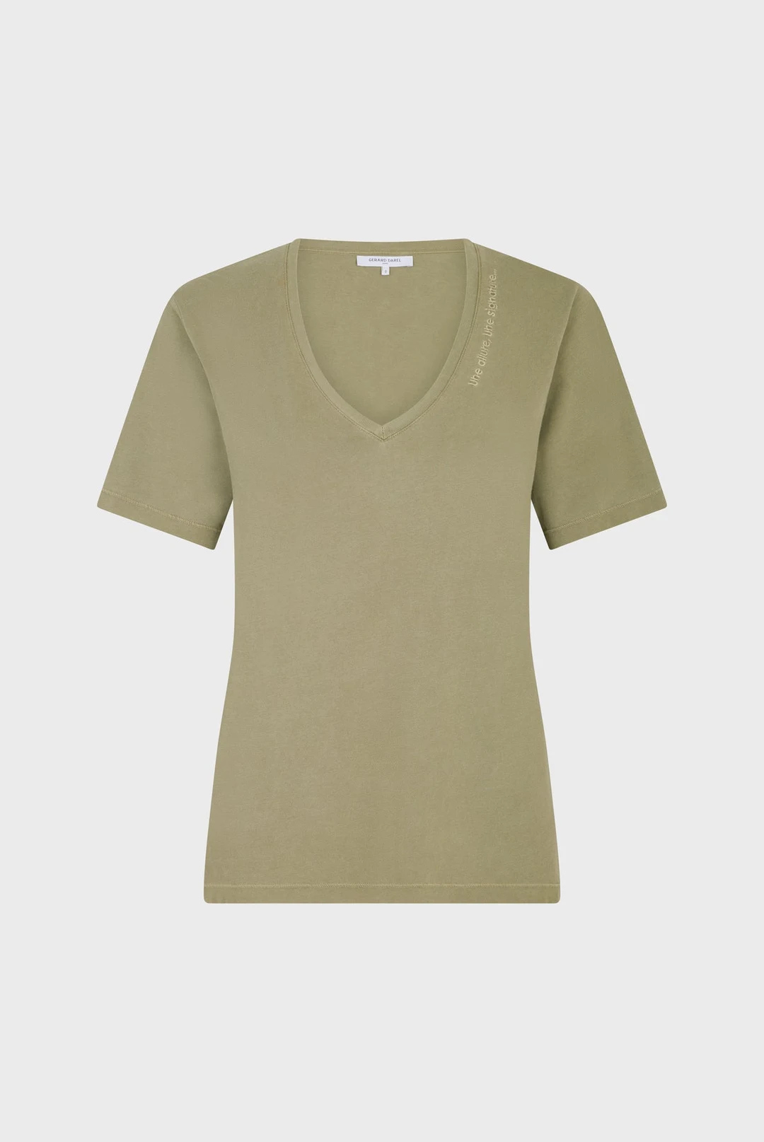 T-shirt col V en coton - MAURINE - Vert Kaki - 5