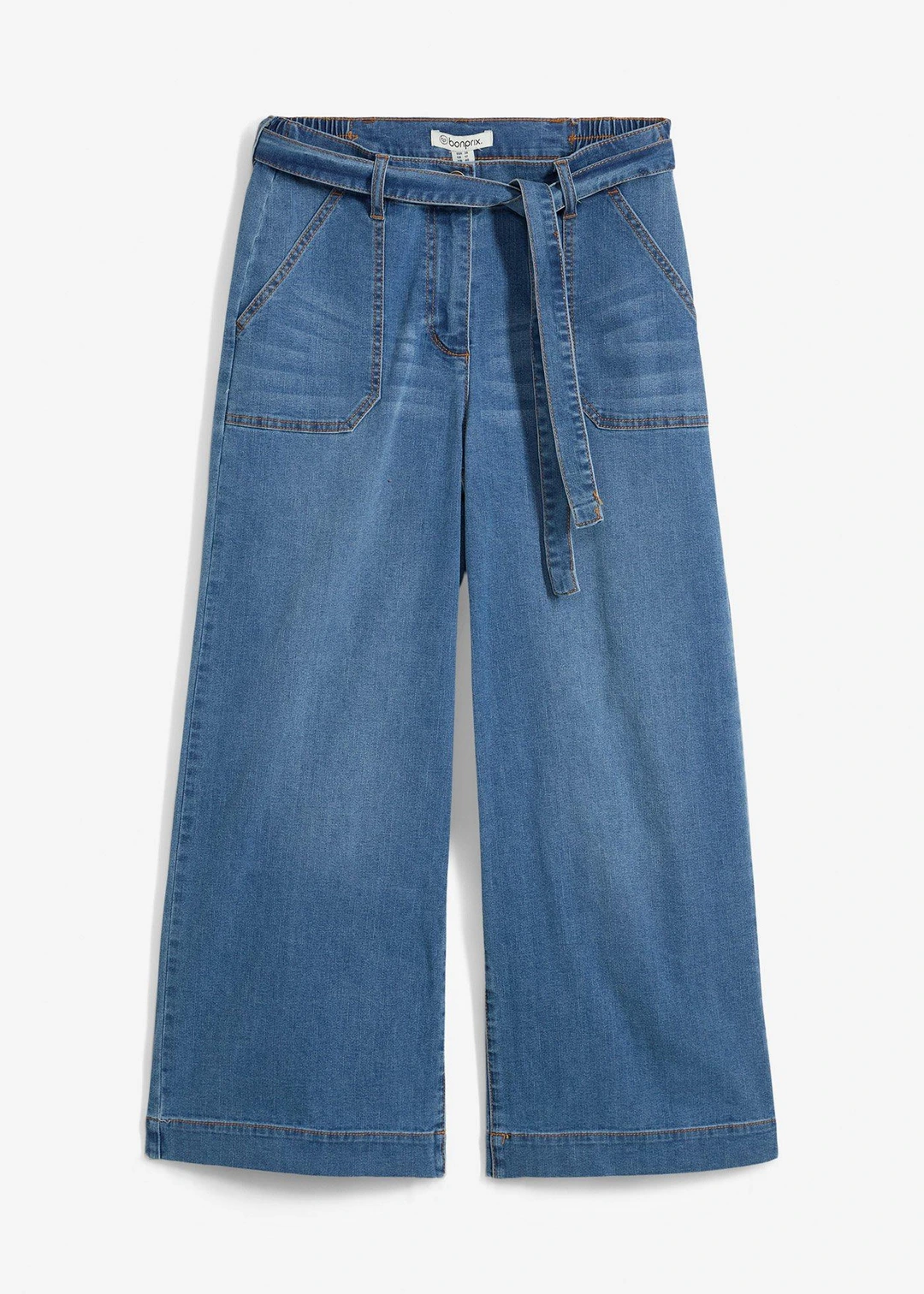 Jean large raccourci, taille haute élastiquée