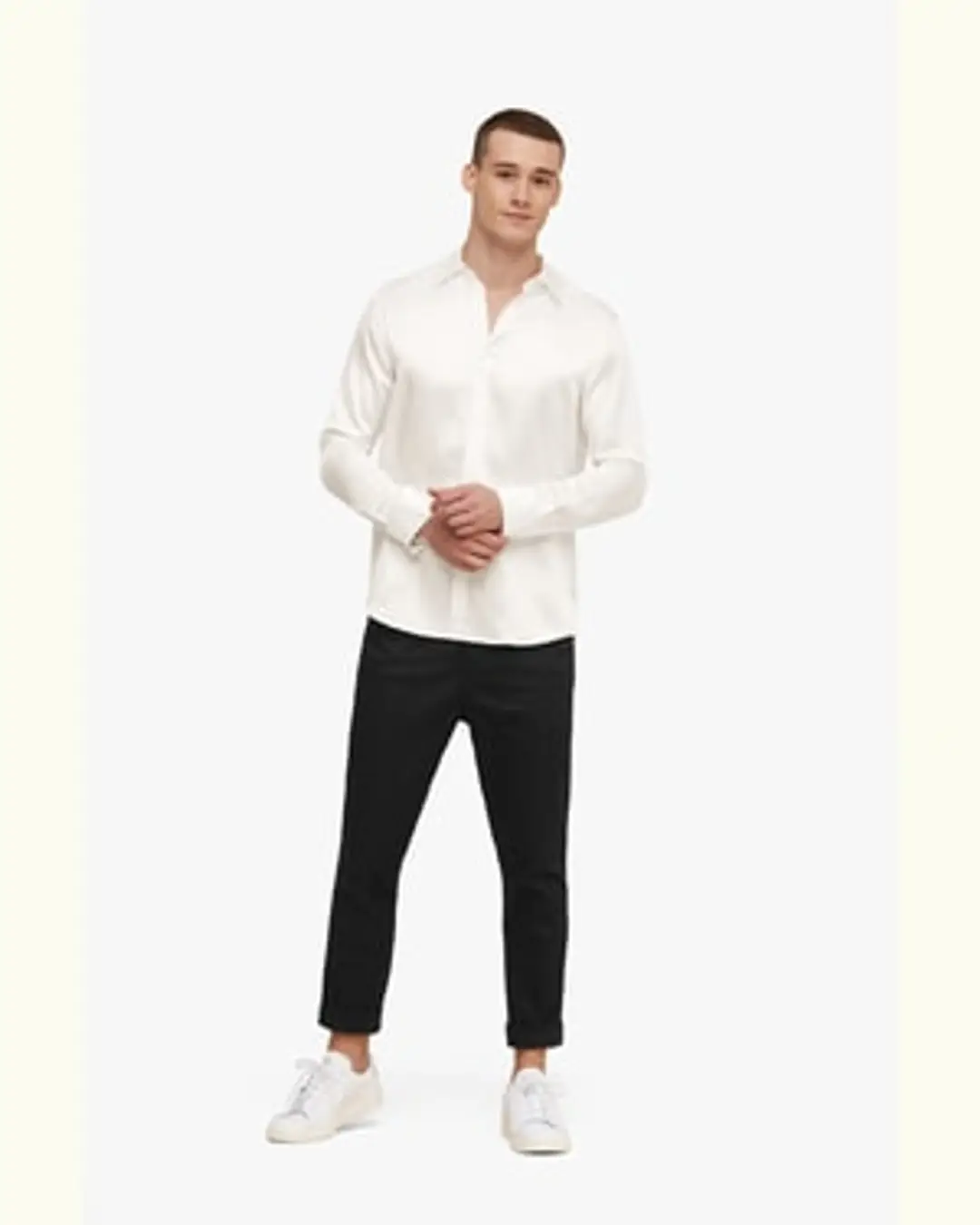 LILYSILK Chemise De Base Pour Homme Lisse Et Confortable Soie De Mûrier Texture Luxueuse Convient À Toutes Les Saisons Blanc Naturel Xxl