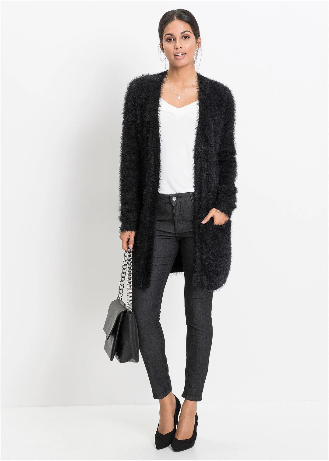 Gilet long en maille duveteuse
