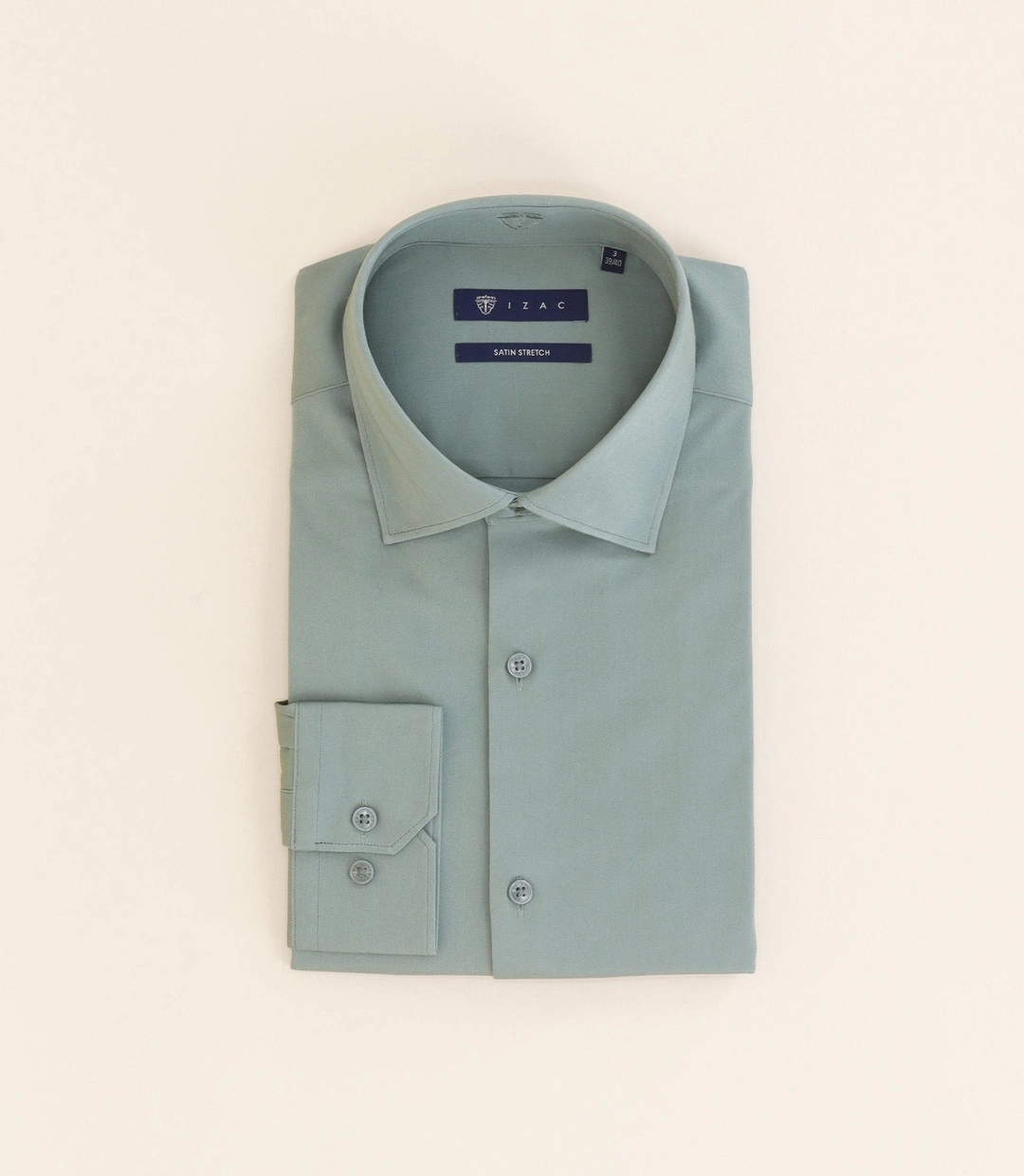 IZAC - Chemise ville en satin de coton vert