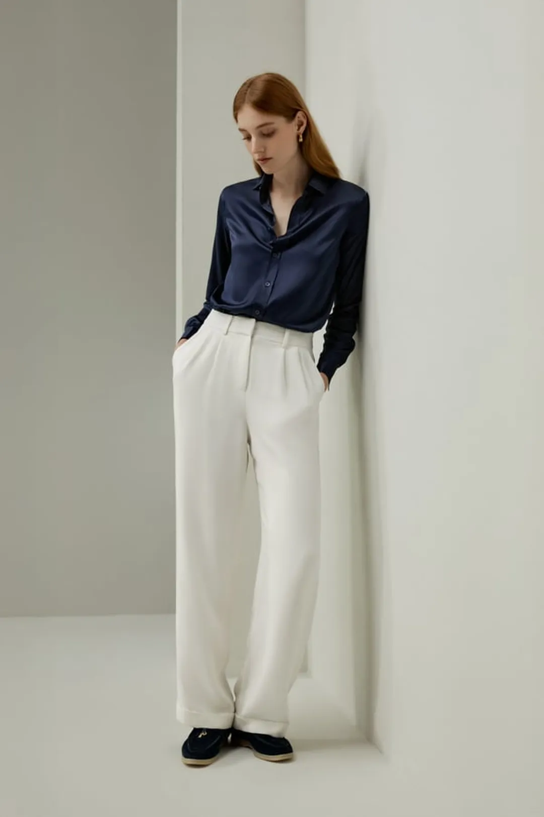 LILYSILK Chemisier Femme Chic En Soie Blanc Manches Longues, Style Plus Soigné 100% Soie De Mûrier Léger Et Respirant 42