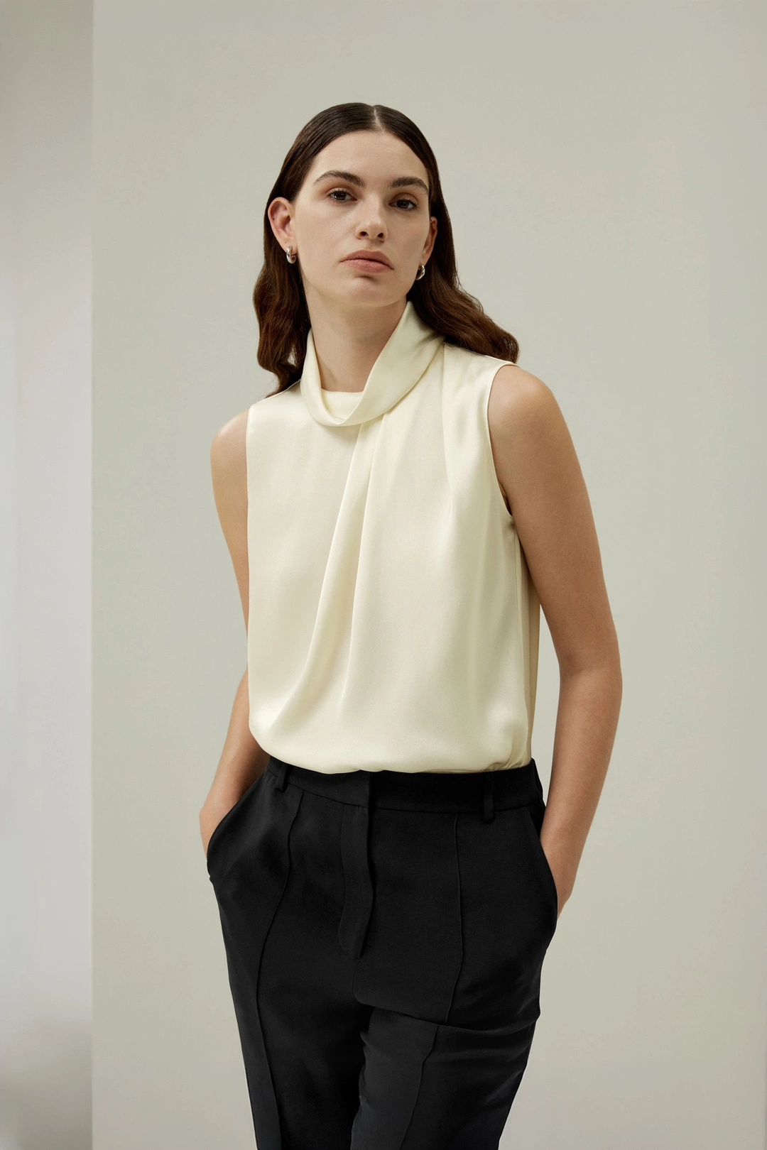 LILYSILK Haut En Soie Femme Trois Plis Sur L'Épaule Droite Soie De Haute Qualité Facile À Assortir Élégance Sans Effort Noir S