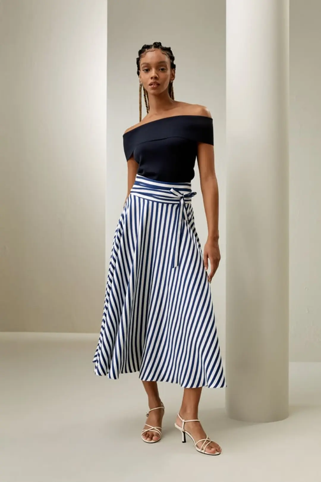 LILYSILK Jupe En Soie Mi Longue Rayures Bleues Jupe Midi, Forme Régulière 100% Soie Pure Doux Pour La Peau Et Respirant 38