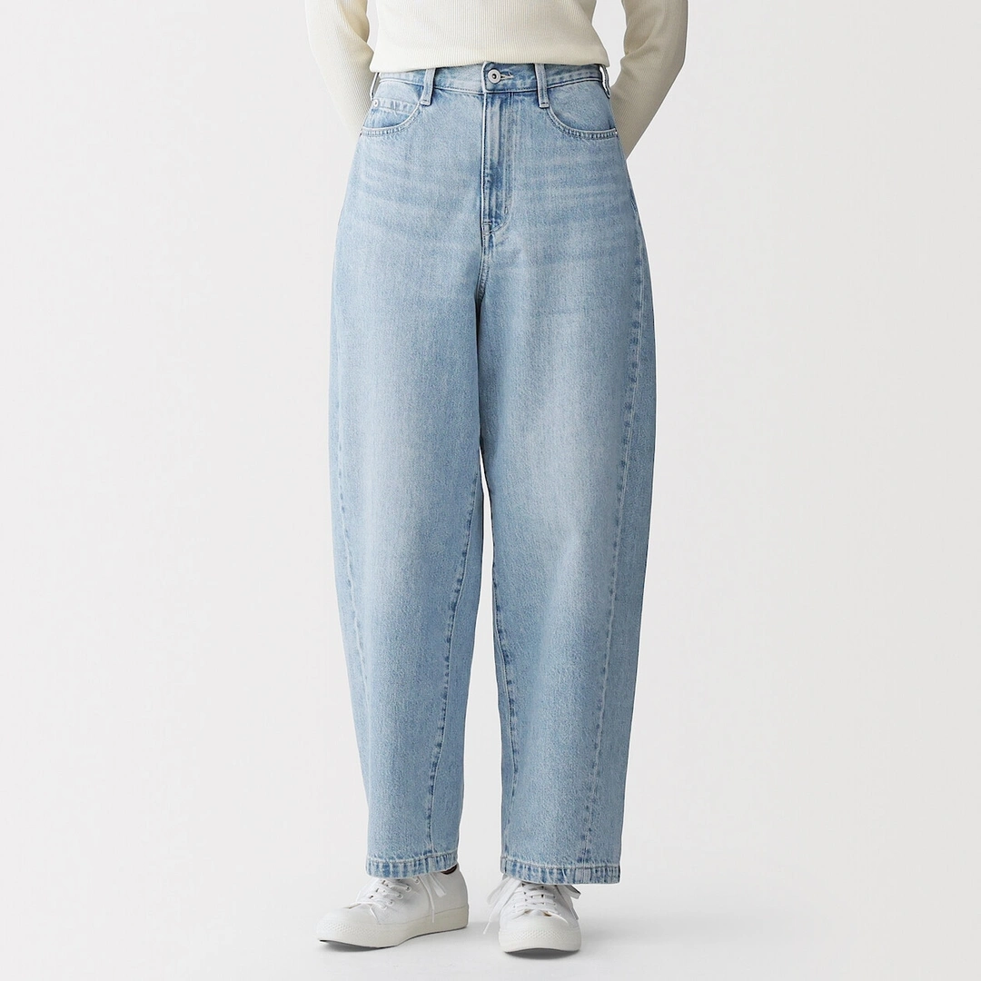 Pantalon coupe cocon en denim et kapok mélangé pour femme