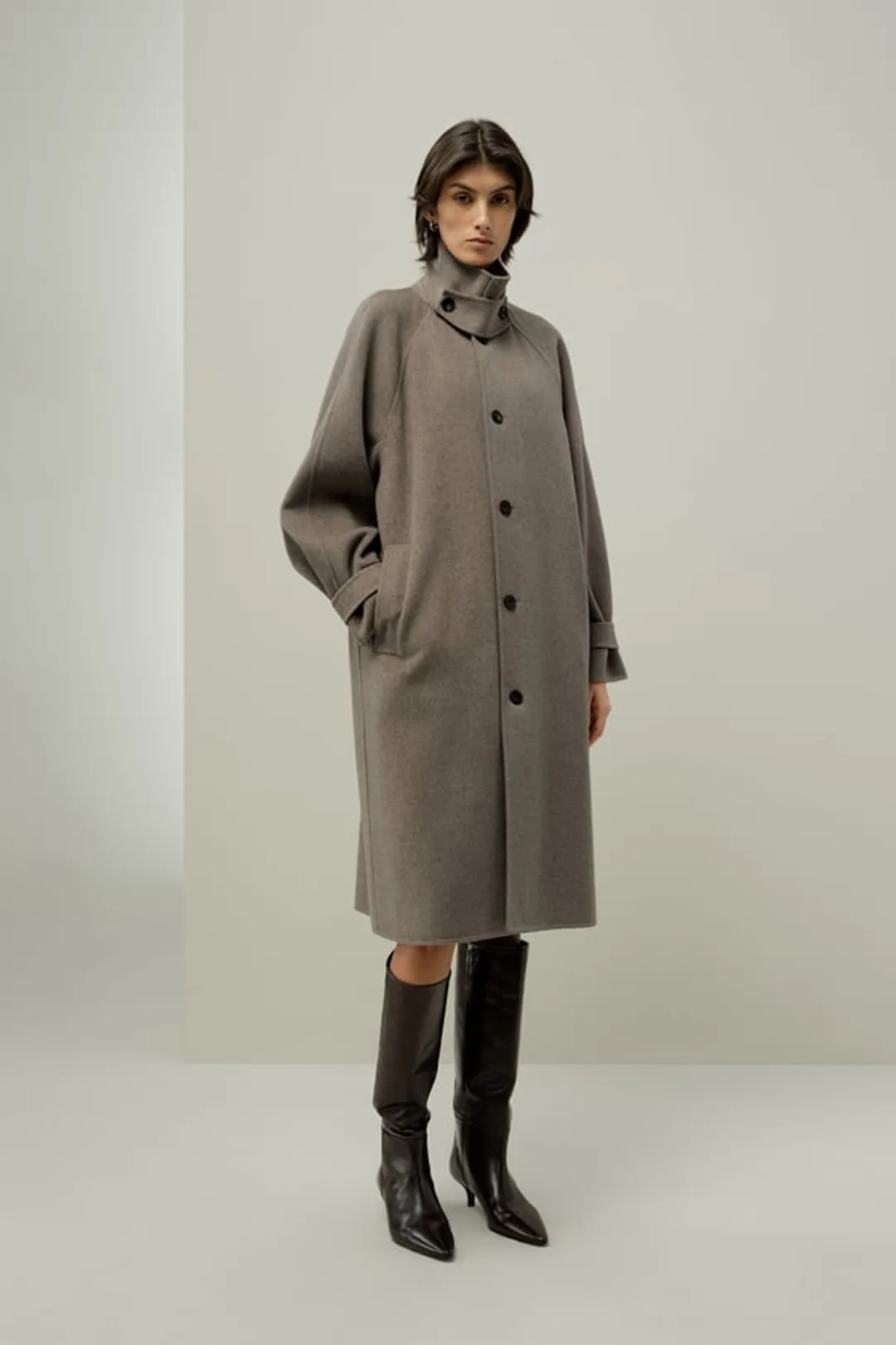 LILYSILK Manteau Oversize Double Face Soie-Laine Mélange Soie-Laine Double Face Avoine S