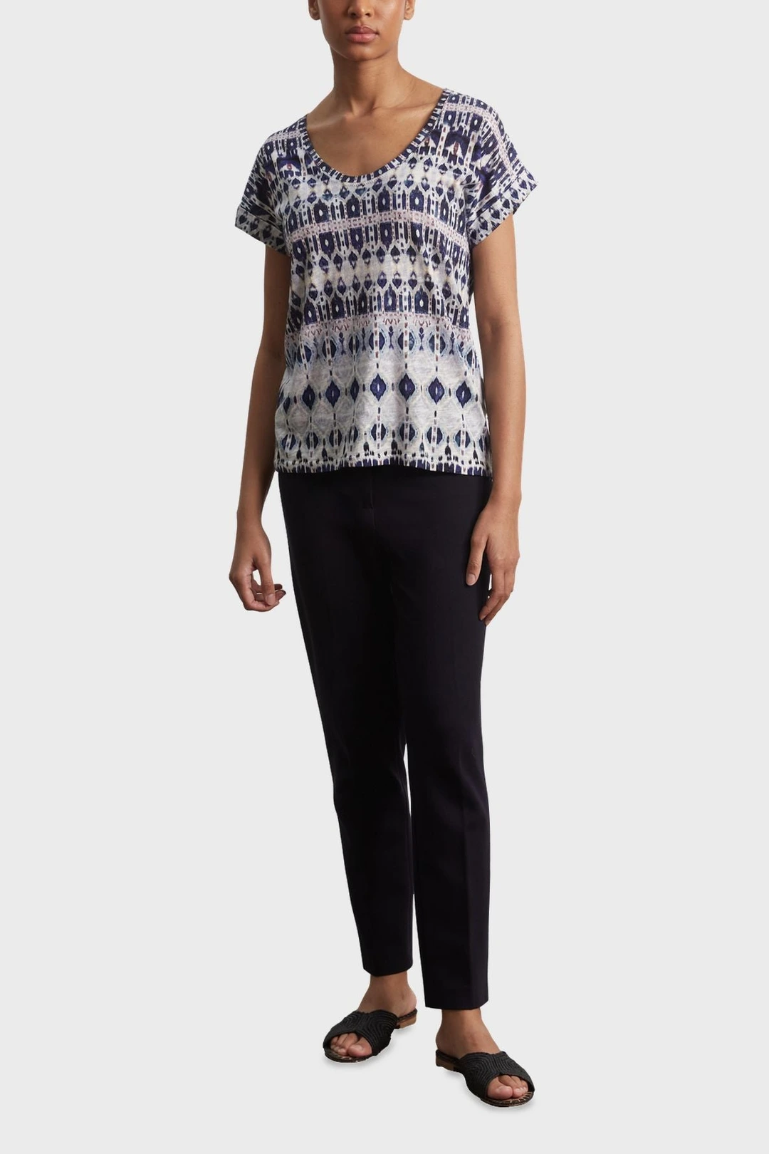 Tee-shirt ethnique en coton mélangé - AALYA - Indigo - 4