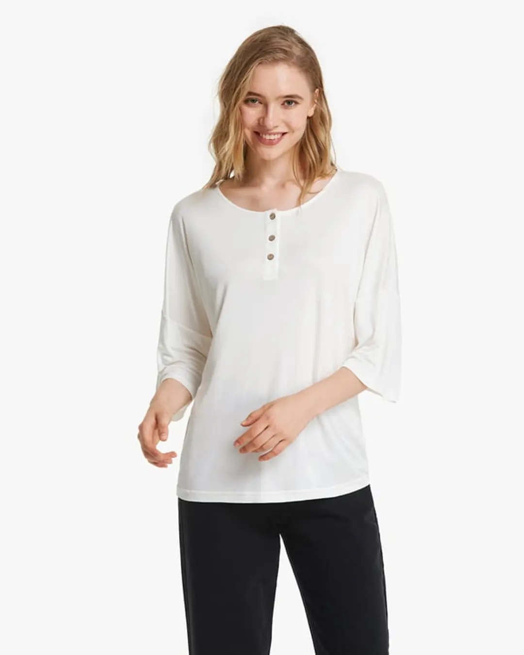 LILYSILK T-Shirt Manches 1/2 Femme Soie Blanc M - Élégant et Confortable