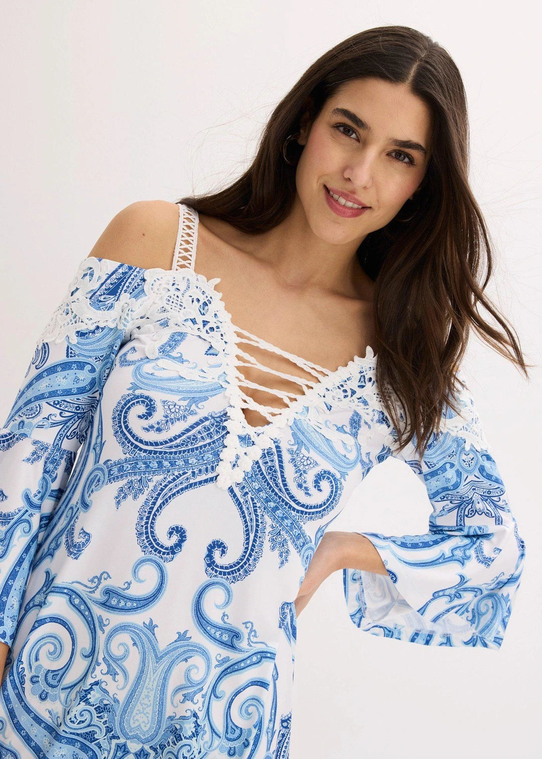 Robe évasée à encolure Bardot