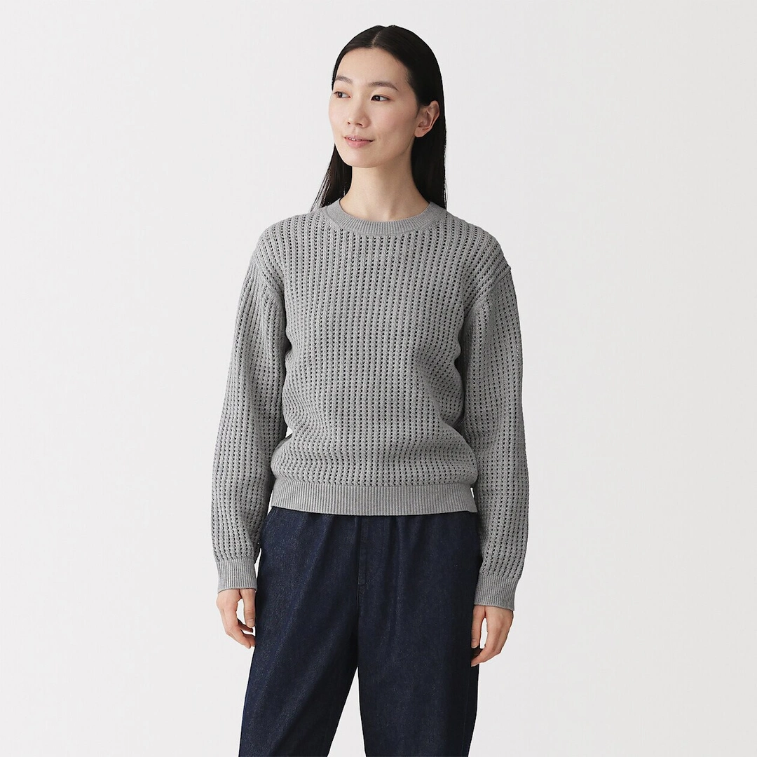 Pull à col ras du cou en tricot de coton mélangé pour femme