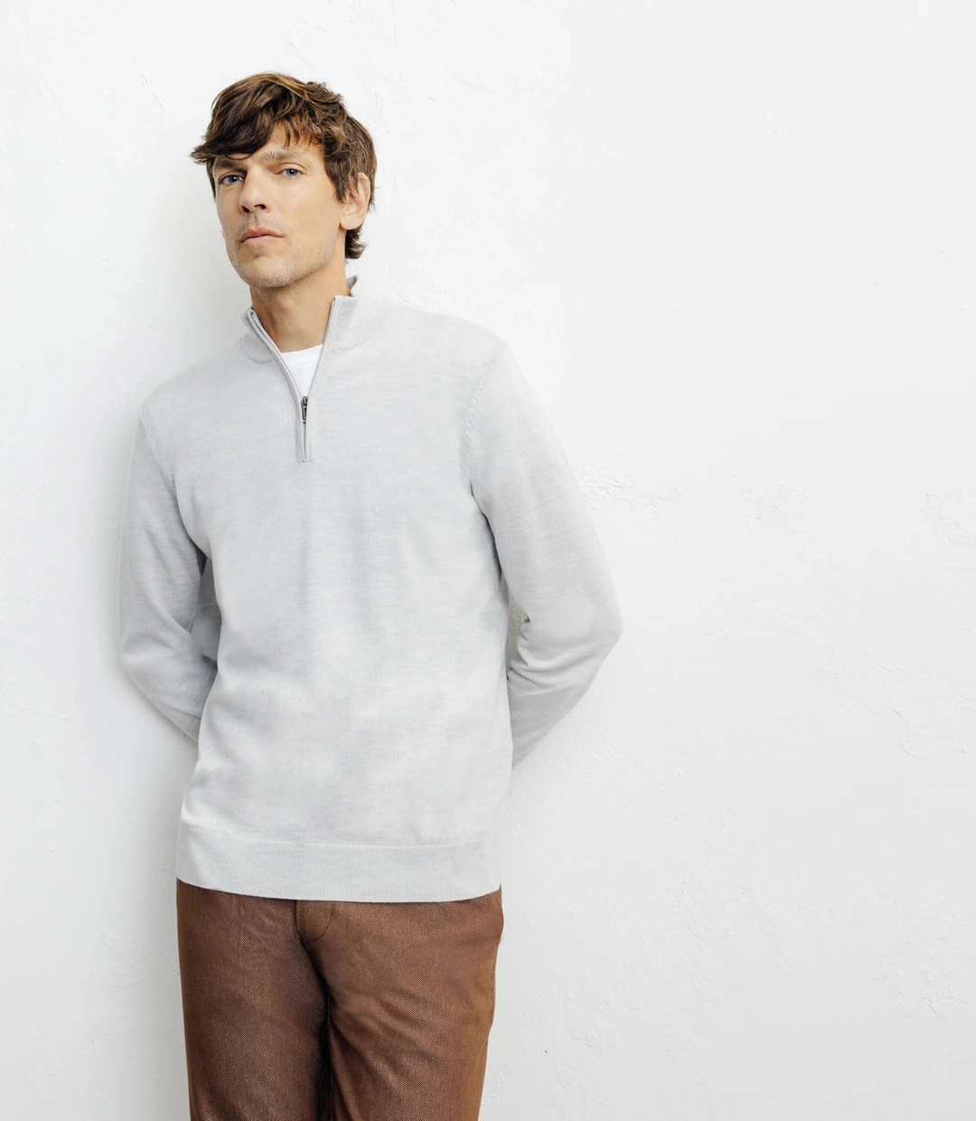 IZAC - Pull à col demi zippé gris chiné