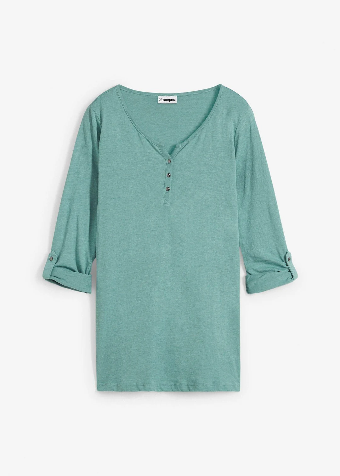 T-shirt manches longues à col boutonné, 100% coton