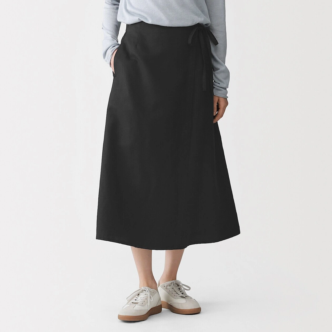 Jupe midi enveloppante en sergé de mélange de chanvre pour femme