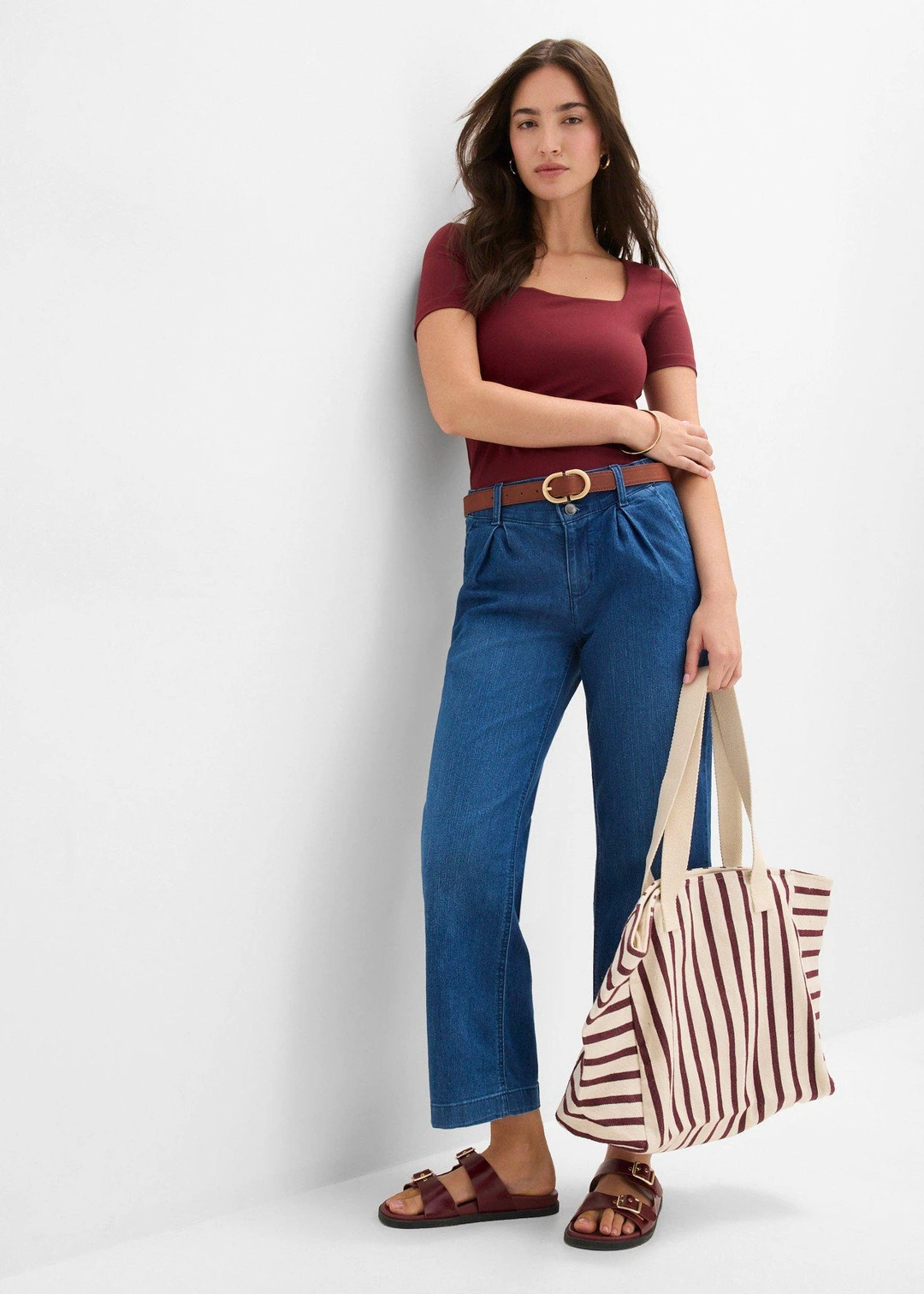 Jean large, taille haute et élastiquée, cropped - 2