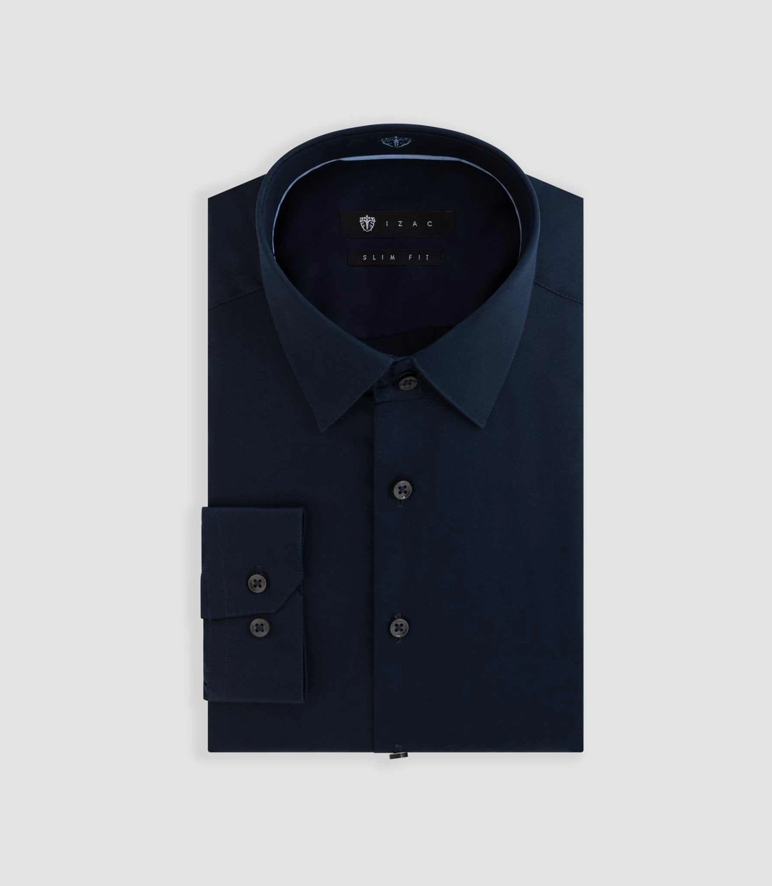 IZAC - Chemise slim en satin de coton marine ''Satinslim''