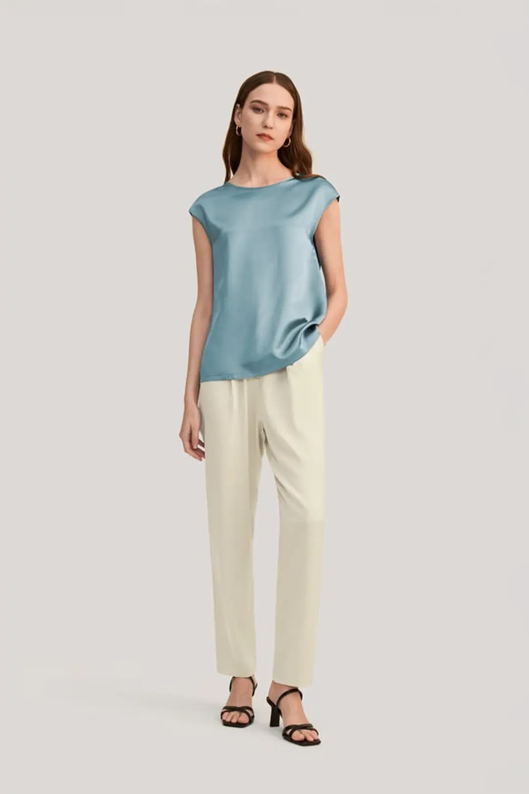 LILYSILK Tee Shirt Femme Soie Brillant, Lisse, Doux 100% Soie S'Accorde Avec N'Importe Quelle Tenue Simple Et Classique Blanc Naturel S