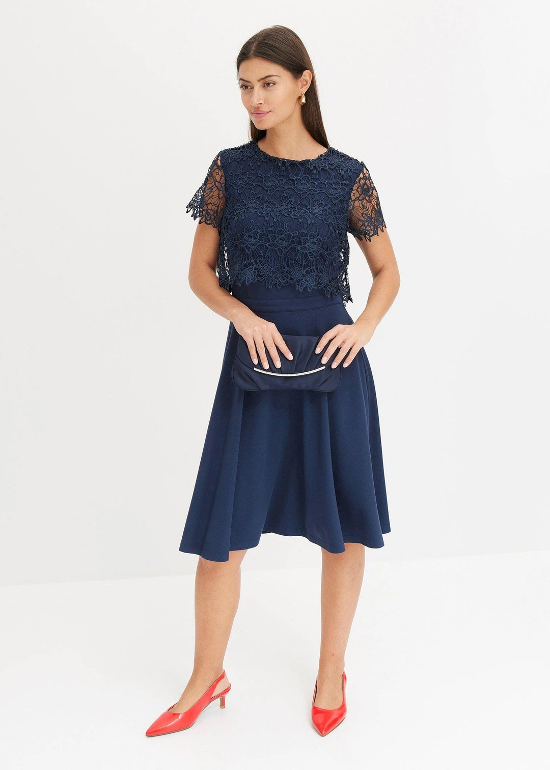 Robe midi avec empiècement dentelle - 2