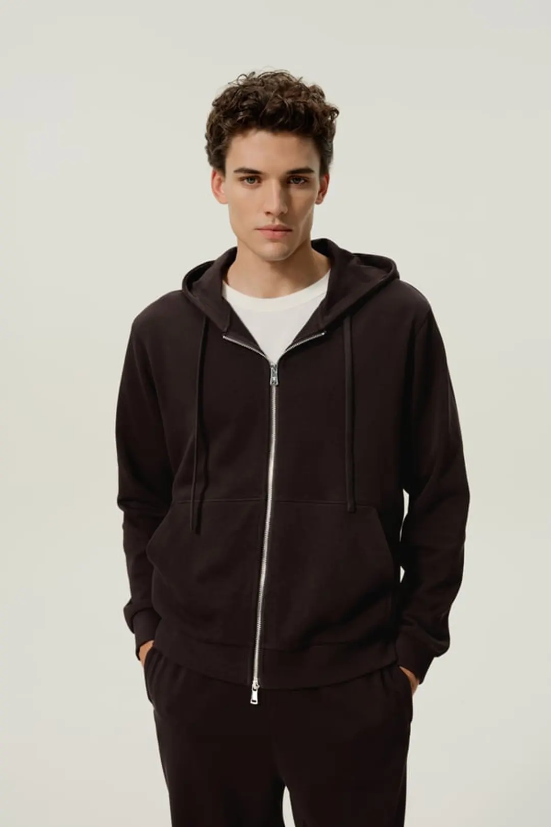 LILYSILK Homme Sweat Zippé en Soie et Coton Doux avec Capuche Gilet Espresso M