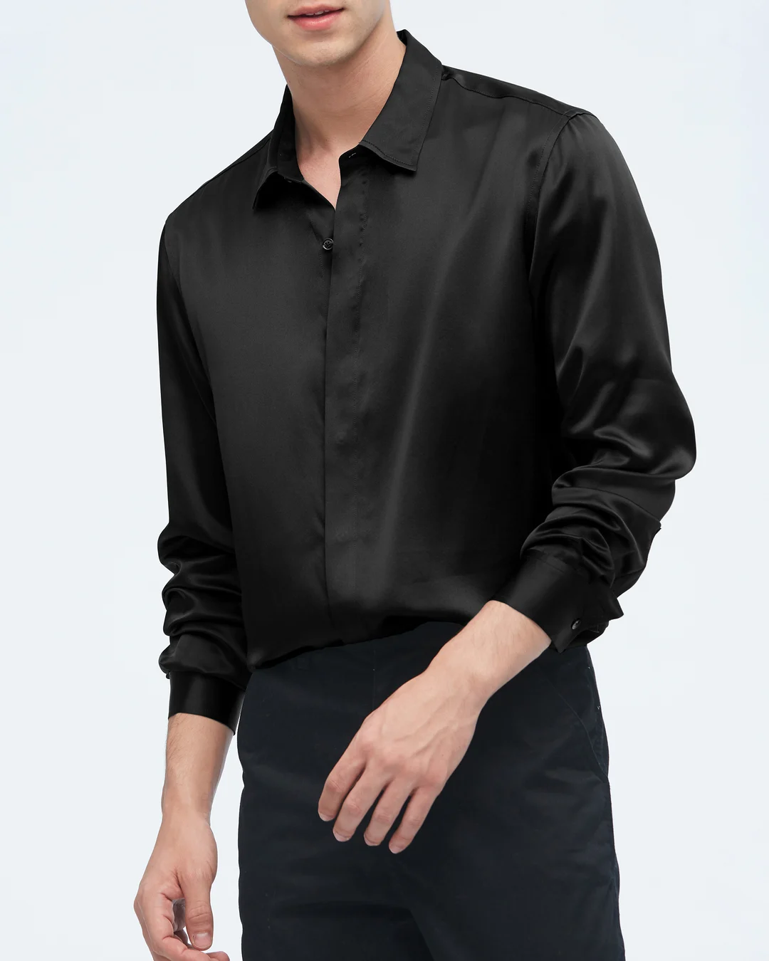 LILYSILK Chemise Classique en Soie à Manches Longues pour Hommes Noir XL