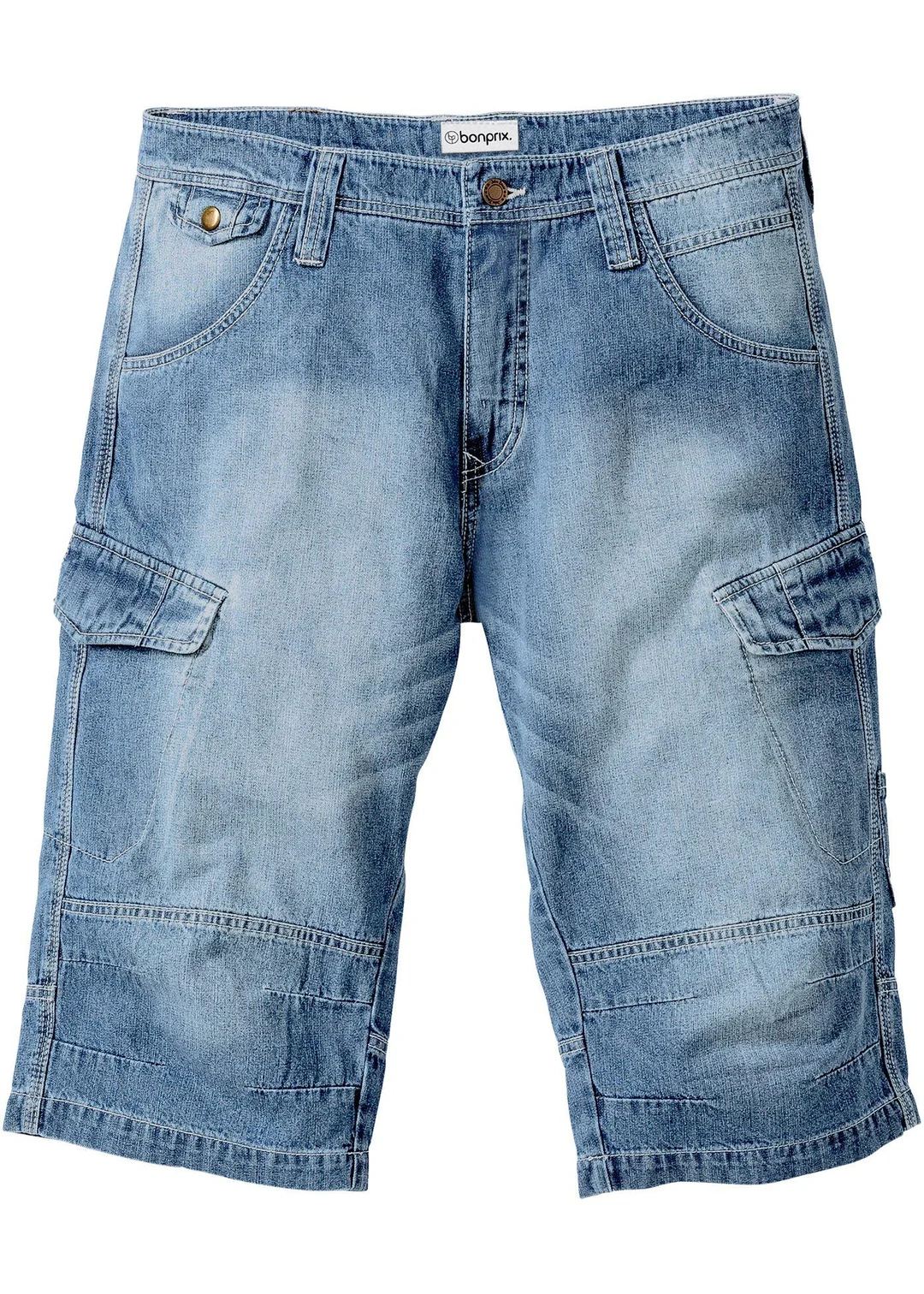 Bermuda long poches cargo en denim léger, coupe loose