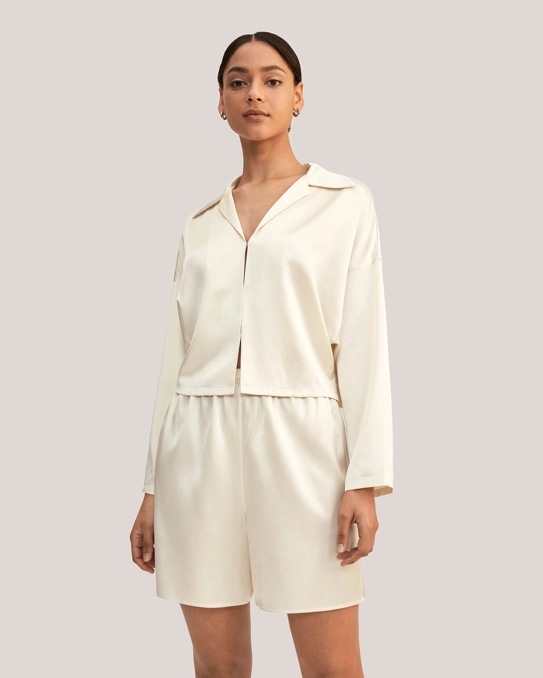 LILYSILK Pyjama De Soie Femme Blanc Couleurs Neutres Et La Poche Oblique 100% Soie Respirant Super Léger L
