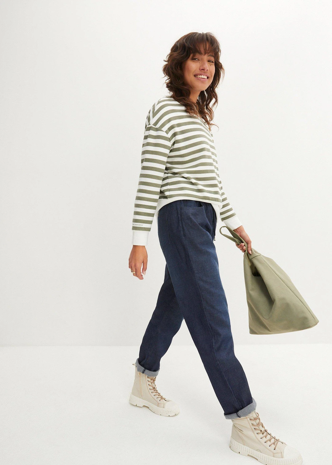 Lot de 2 jeans droits taille haute et élastiquée