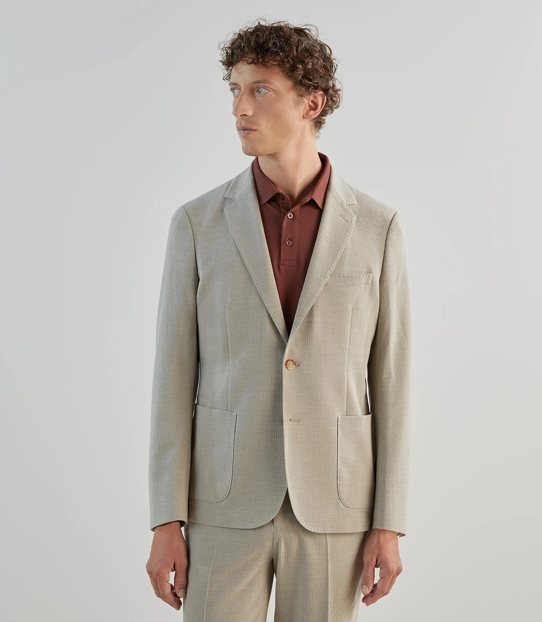 IZAC - Veste ville seersucker beige
