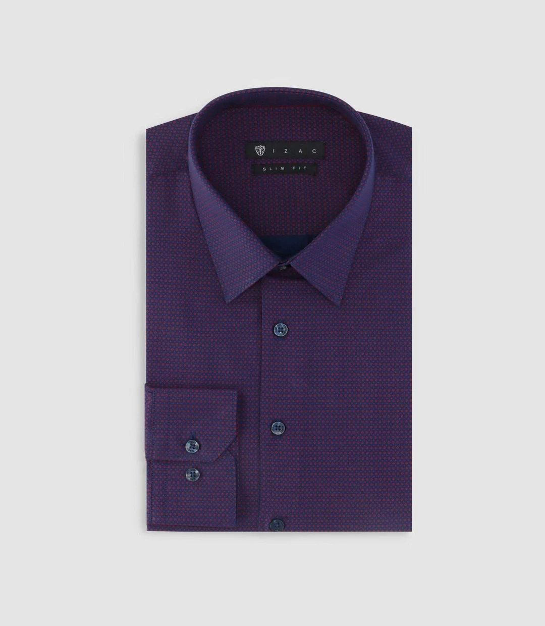 IZAC - Chemise slim imprimée micro motifs marine et rouge PERLE