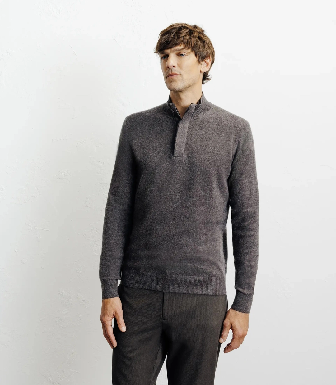 IZAC - Pull col montant 100% cachemire marron