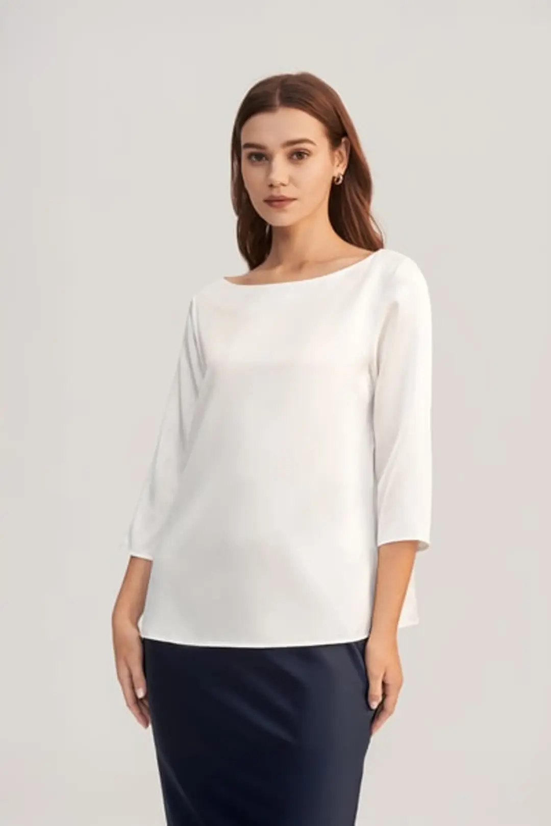 LILYSILK Femme Chemisier en Soie Charmeuse Douce Coupe Régulière Col Bateau Blanc XL