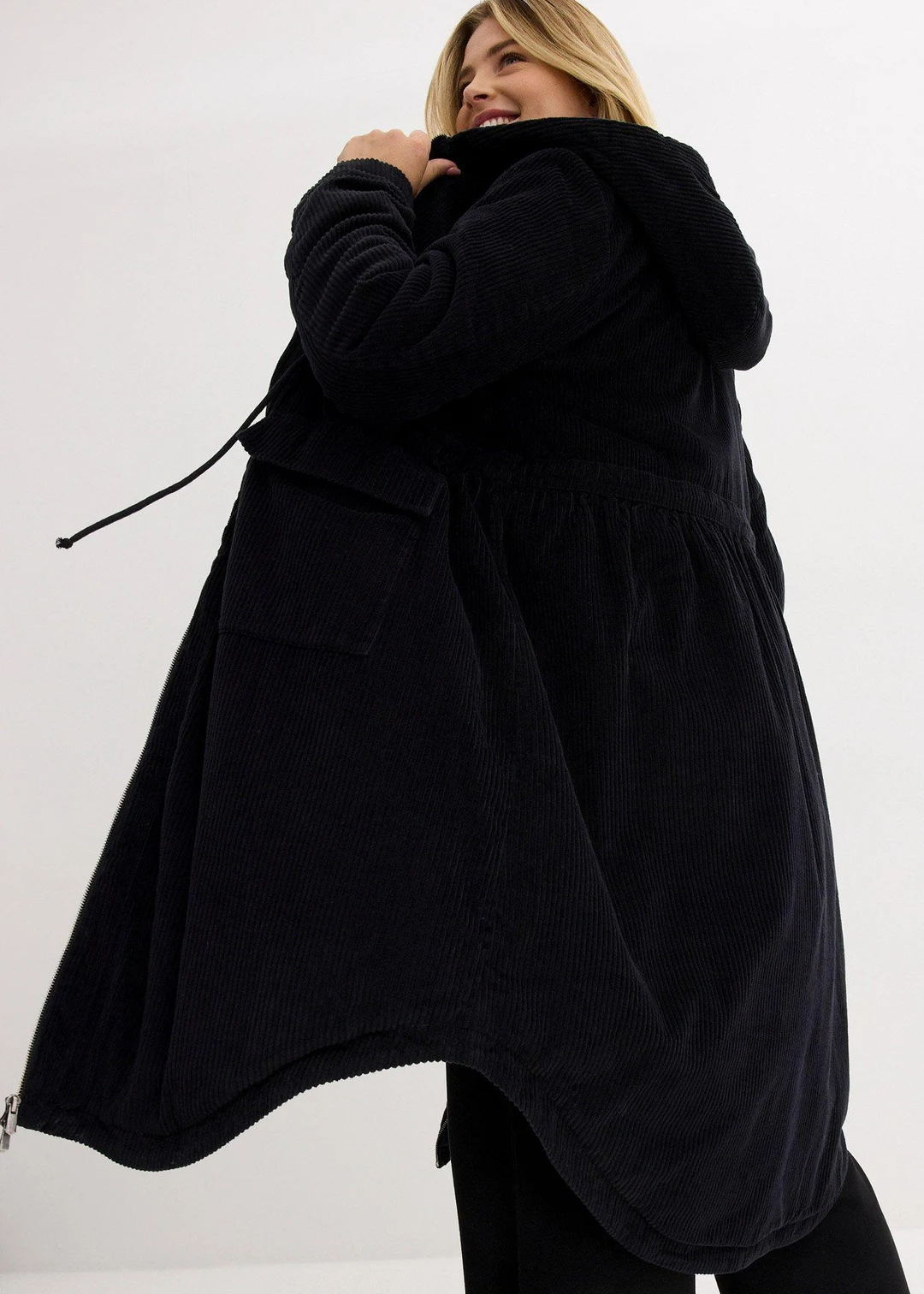 Manteau en velours côtelé 100% coton avec capuche doublée sherpa - 3