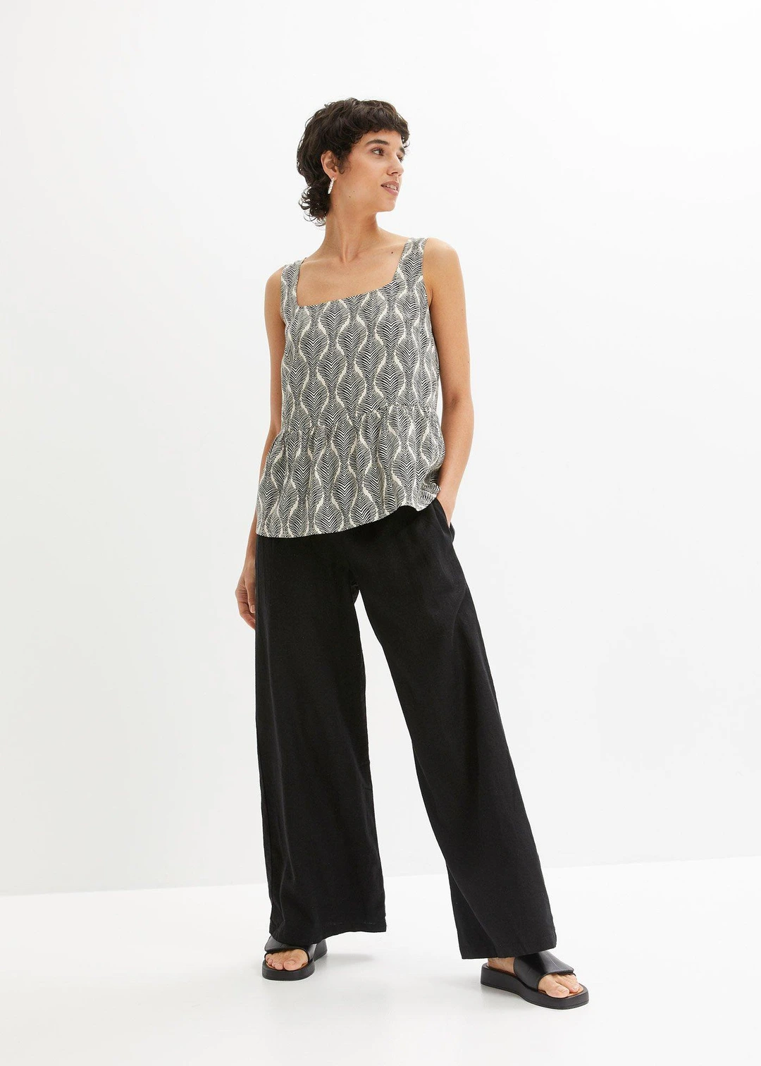 Pantalon large et léger à pinces en lin mélangé - 2