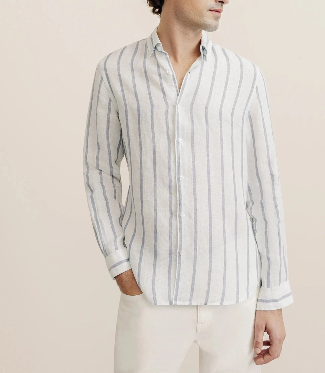 IZAC - Chemise rayée 100% lin verte