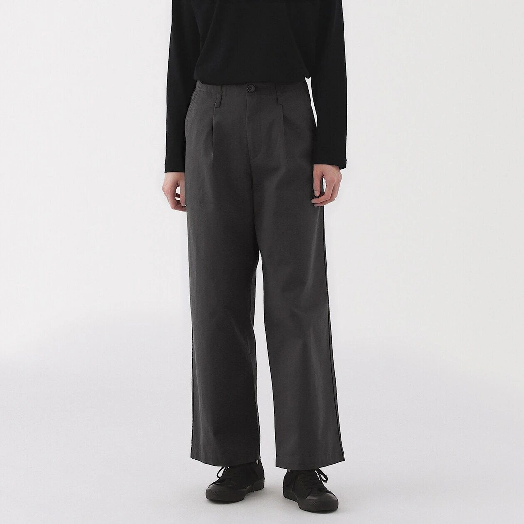 Pantalon chino long à pinces en coton coupe large pour femme