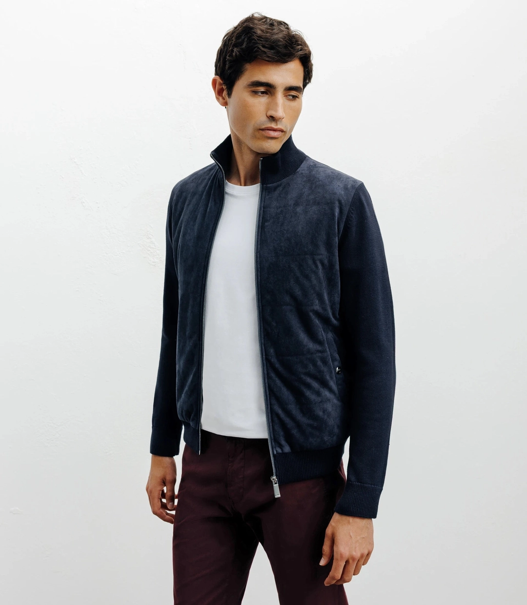 IZAC - Gilet zip bi-matière marine