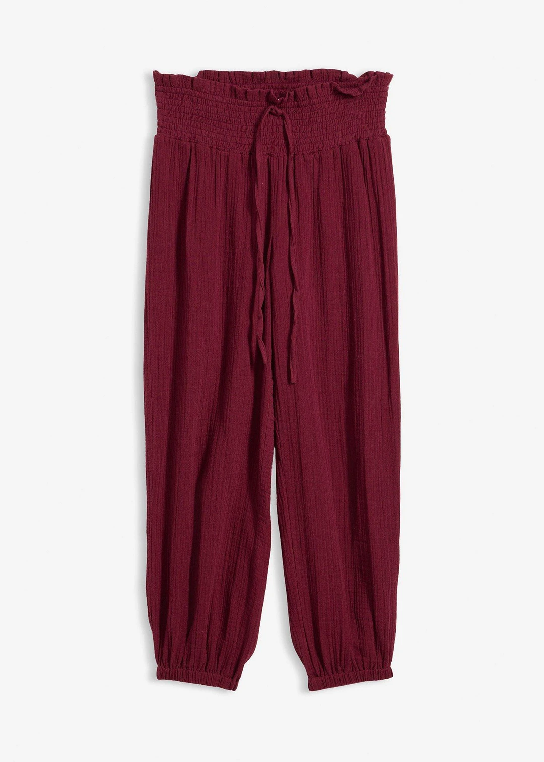 Pantalon en gaze de coton avec ceinture smockée