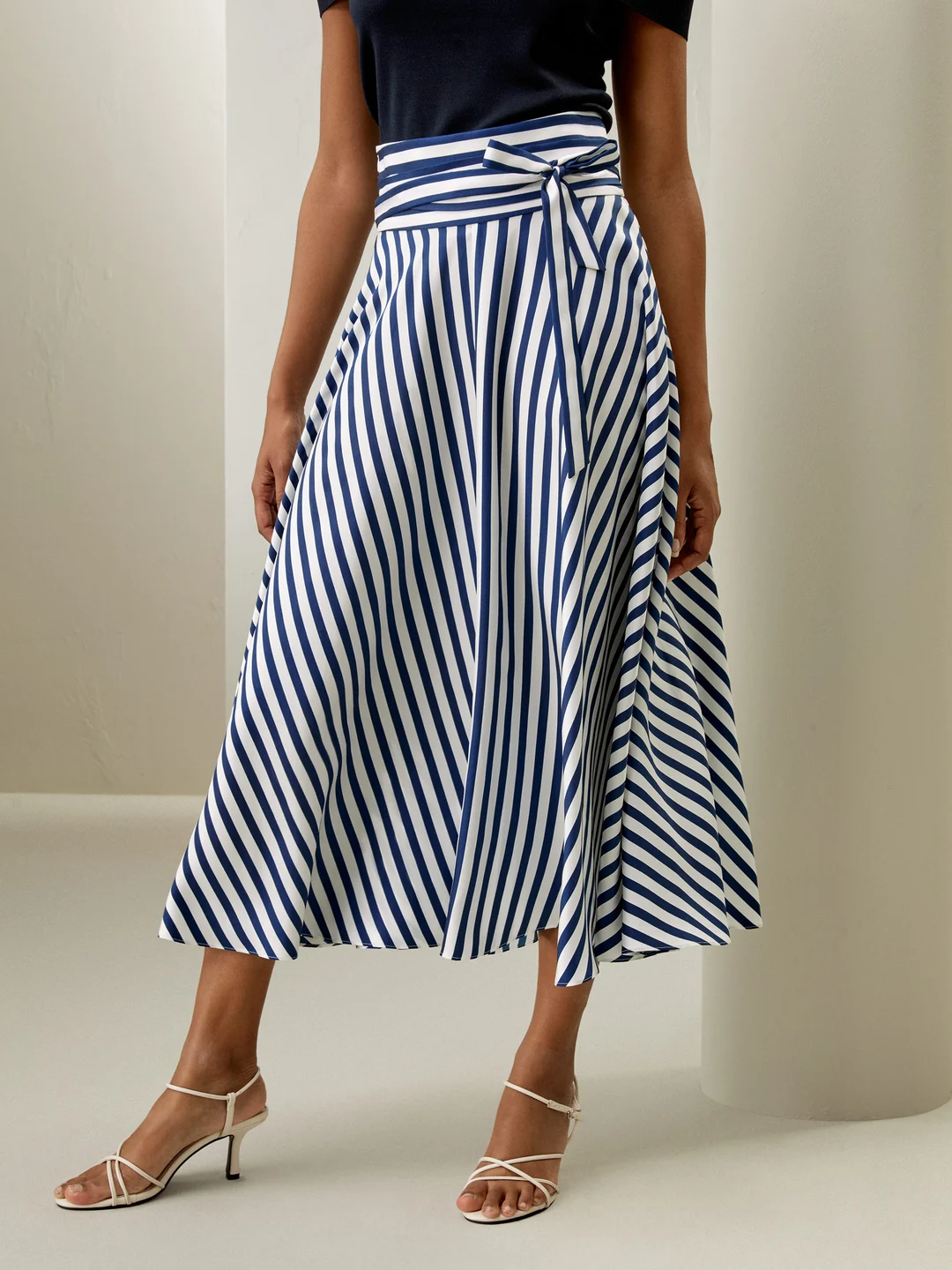 LILYSILK Jupe En Soie Mi Longue Rayures Bleues Jupe Midi, Forme Régulière 100% Soie Pure Doux Pour La Peau Et Respirant 38