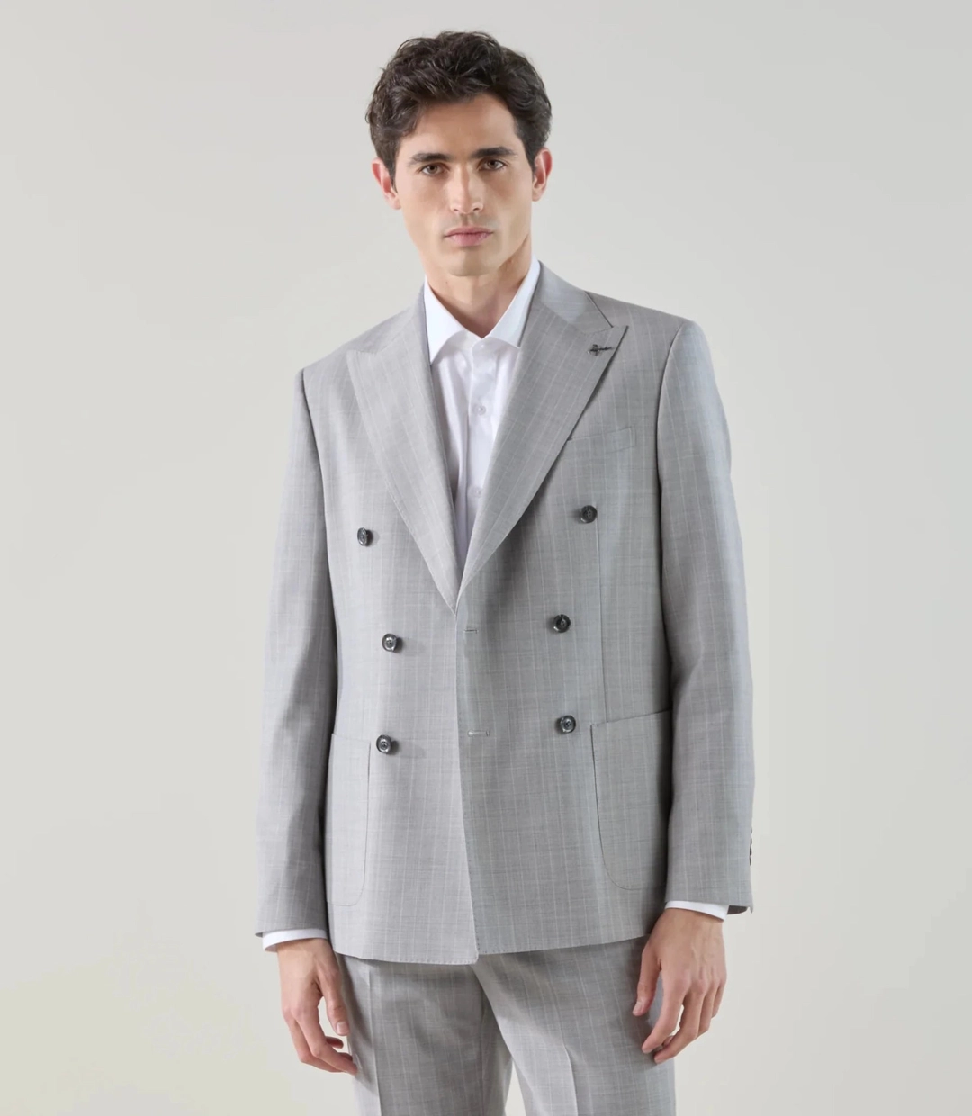 IZAC - Costume croisé en laine mélangée gris