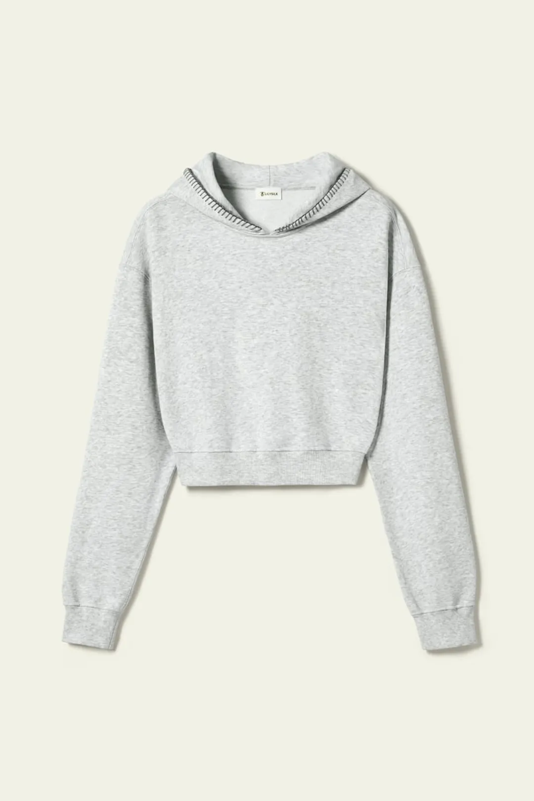 LILYSILK Pull Seamflow Poise Gris Chiné XL - Sweat Court Femme SILKERRY Doux & Sculptant, Capuche Festonnée