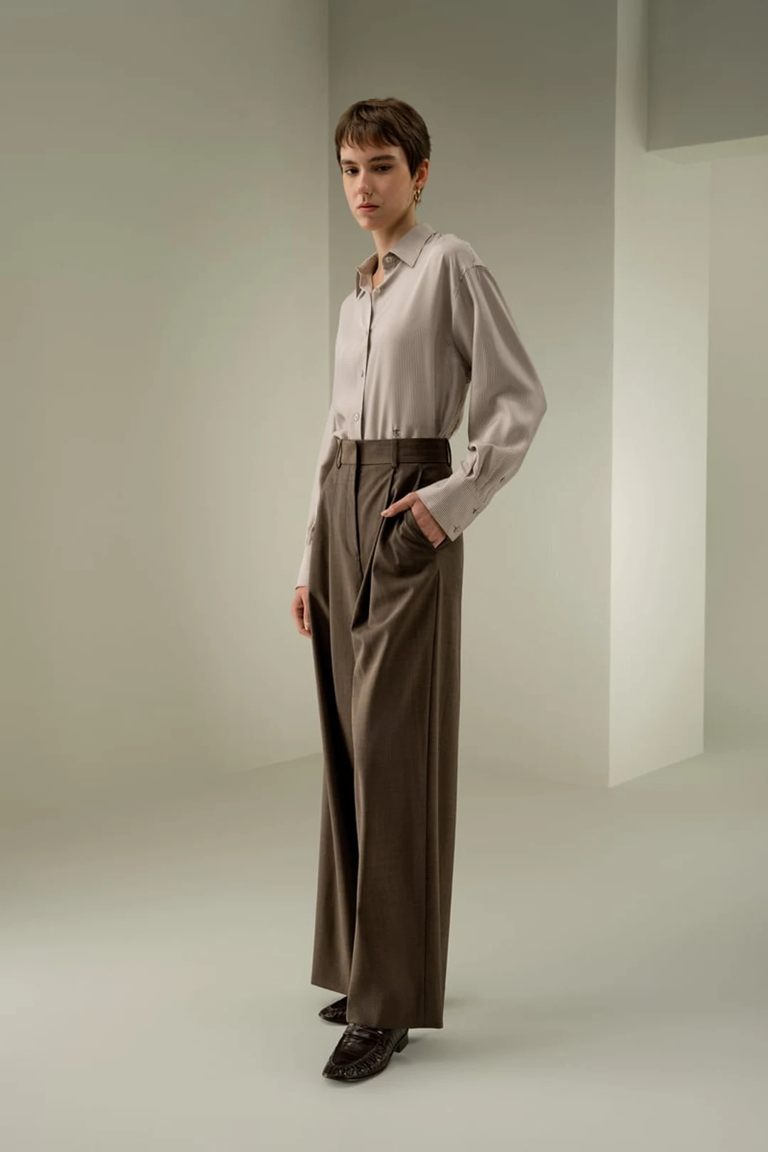 LILYSILK Pantalon Plissé Soie-Laine Havane T44 - Chic & Confortable