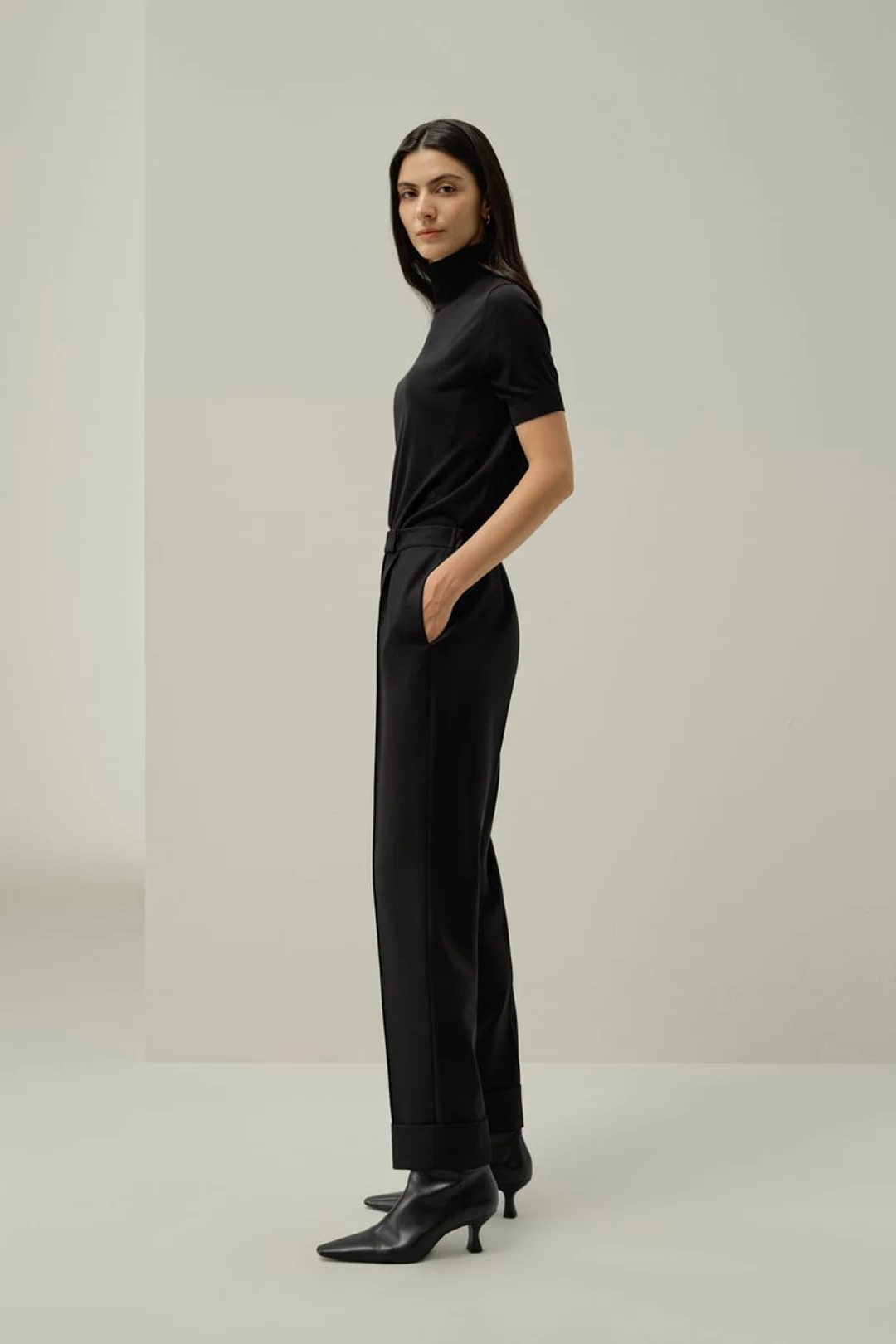 LILYSILK Femme Pantalon Tailleur en Soie et Laine Élégant avec Plis Devant Noir 36